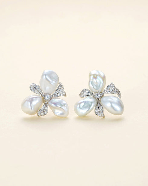 Keshi Silver Blue Freshwater Pearl Flower Petal Earrings and Ring (Purchase Individually)